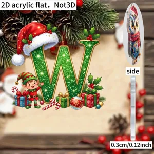 Detail view of the 2D acrylic flat Christmas letter W ornament, showing 0.3cm thickness.