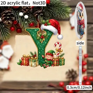 2D acrylic Christmas letter Y hanging ornament detail, festive tree decor, holiday party gift.