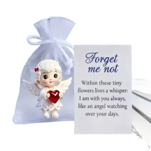 Cute angel figurine with organza gift bag and greeting card, perfect holiday decoration gift.