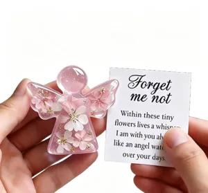 Pink resin angel dried flower keepsake ornament with greeting card gift for home decor
