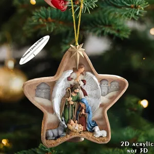 Christmas Tree Acrylic Pendant Pentagram Nativity Scene Hanging Ornament Holiday Party Home Wall Decoration Gift