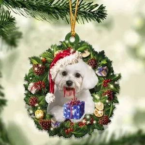 Christmas acrylic dog wreath hanging ornament cute holiday tree decoration gift pendant