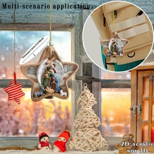 Christmas acrylic flat star hanging ornament Nativity scene holiday party tree decor pendant