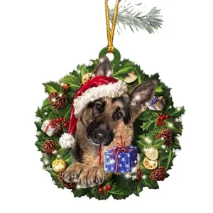 Christmas German Shepherd acrylic flat hanging ornament festive holiday tree decoration gift