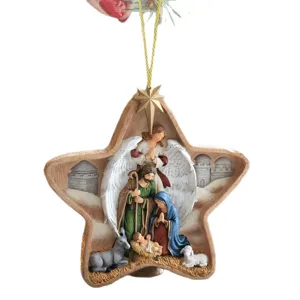 Christmas Nativity Star Hanging Ornament Religious Holiday Tree Decor Acrylic Pendant