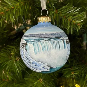 Winter waterfall Christmas ornament hand-painted ball holiday tree hanging decoration detail