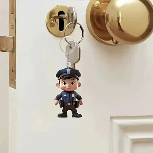 Acrylic flat police action figure keychain ornament pendant for car rearview mirror.