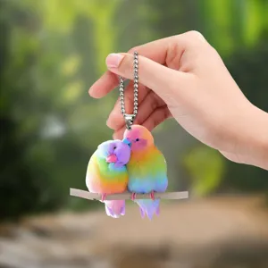 Colorful lovebird pendant car rearview mirror hanging ornament cute keychain backpack decor