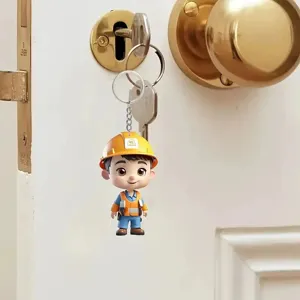 Acrylic construction worker keychain cute cartoon pendant bag ornament key ring accessory gift