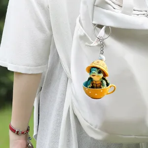 Cute turtle teacup keychain bag pendant cartoon keyring backpack car charm accessory gift