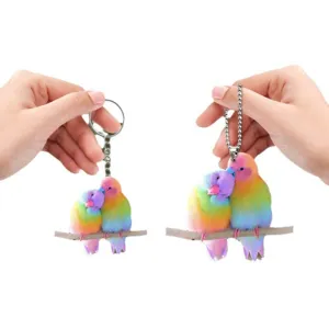 Colorful lovebird keychain plush pendant cute car rearview mirror hanging decoration charm