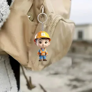 Cute cartoon construction worker keychain acrylic pendant bag ornament for daily use gift