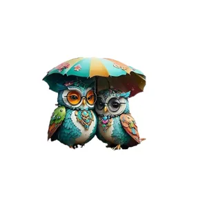 Cute green couple owl acrylic pendant keychain for car rearview mirror and bag accessory.