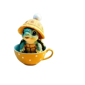 Cute cartoon baby turtle in polka dot teacup pendant keychain car rear view mirror accessory