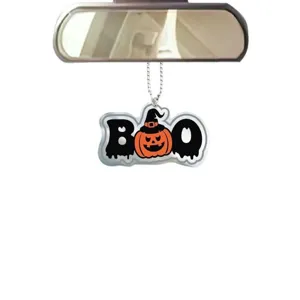 Halloween acrylic pumpkin car hanging ornament spooky BOO rearview mirror pendant backpack decor