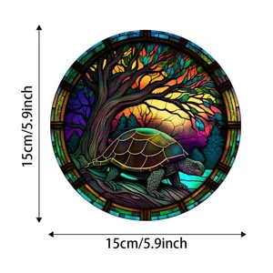 Stained glass tree of life turtle suncatcher window hanging home wall decor 15cm round