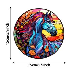 Colorful Stained Glass Horse Suncatcher Window Hanging Round Wall Decor 15cm 5.9inch
