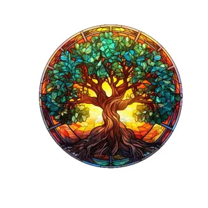 Stained glass tree of life round window suncatcher decorative wall hanging pendant