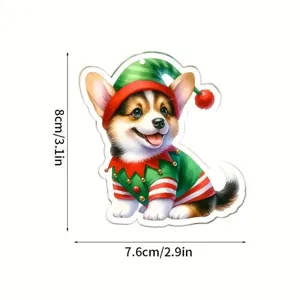 Vista dettagliata del simpatico ciondolo in acrilico corgi natalizio con le sue dimensioni.