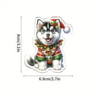 Natale simpatico cucciolo husky acrilico piatto ciondolo auto portachiavi decorazione