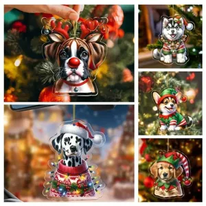 Carino Cane di Natale Acrilico Ornamento Sospeso Piatto Decorazione Albero Festivo Ciondolo Interni Auto Portachiavi
