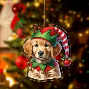 Simpatica decorazione natalizia in acrilico piatto con un cane per l'albero di Natale