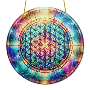 Acryl levensbloem zonnevanger hangend ornament glas in lood raamdecoratie voor thuis.