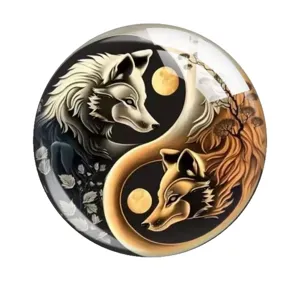 Yin Yang Wolf Glass Cabochon Magnetic Refrigerator Sticker Acrylic DIY Jewelry Craft Patch