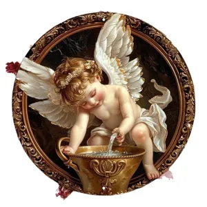 Vintage angel wall hanging round plaque retro art home decoration celestial cherub sign
