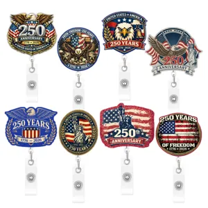 US Sesquicentennial Jubiläum Ausweishalter Einziehbar Amerikanische Flagge Adler ID Karte Badge Halter Büro Zubehör