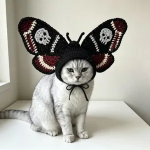 Chapeau de Chat d'Halloween Style Gothique Sombre Crâne Papillon Cornes Dentelle Maille Couvre-chef Chiens Fête Costume