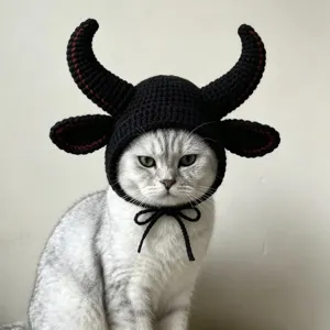 Joli bonnet chapeau de cornes de diable au crochet pour chat Halloween animal