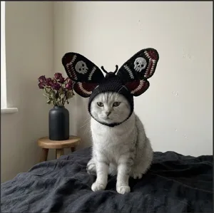 Halloween animal chat chapeau gothique papillon de nuit crâne crochet costume fête accessoire