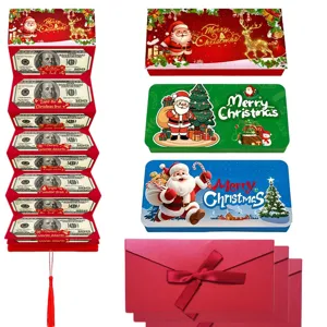 Merry Christmas Σετ Θήκης Χρημάτων Χάρτινο Κουτί Ανάληψης Μετρητών Άγιος Βασίλης Με Φούντες Χριστουγεννιάτικο Κουτί Δώρου Σετ 3 Τεμαχίων