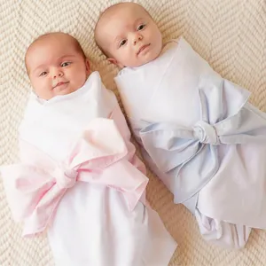 Newborn baby swaddle blanket set with large bow decoration for infant photography