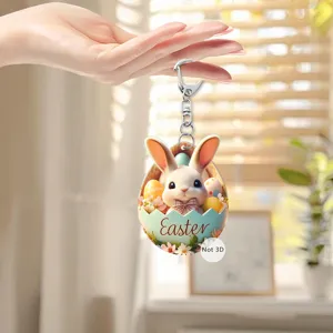 Easter Bunny Acrylic Keychain Cute Cartoon Rabbit Car Rearview Mirror Hanging Ornament Backpack Pendant
