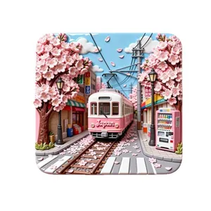 Roze kersenbloesem tram acryl koelkastmagneet, schattig toeristisch souvenir en huisdecoratie sticker.