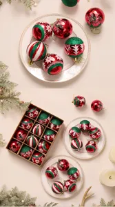 12er Set Weihnachtsbaumkugeln rot grün Glitzer bruchsicher Baumschmuck Dekoration