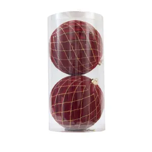 Palla di Natale floccata extra grande 30cm rossa con griglia glitterata oro decoro albero