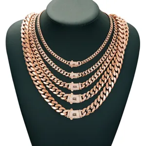 Hommes Hip Hop Chaîne Cubaine Pavée de Strass Collier Acier Inoxydable Plaqué Or Rose Chaîne à Maillons Lourds Bijoux de Mode