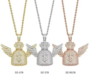Men hip hop money bag pendant necklace iced out cubic zirconia rope chain jewelry