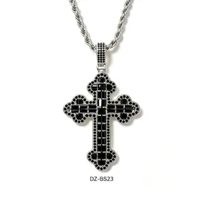 European and American hip-hop full diamond cross necklace with durable stainless steel chain.