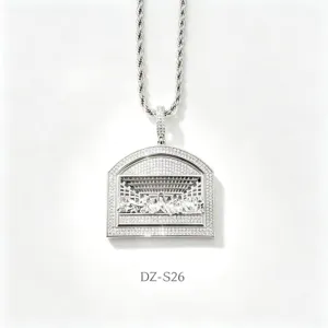 Close-up detail shot of the Last Supper iced out pendant necklace featuring sparkling cubic zirconia.