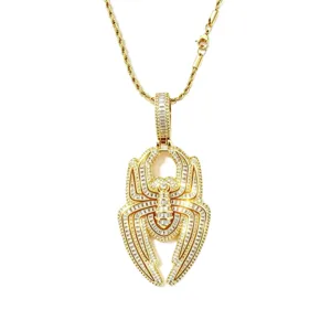 Iced out spider pendant necklace hip hop gold plated cubic zirconia jewelry for men and women
