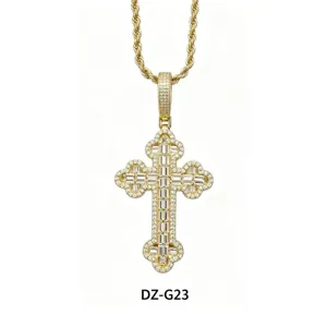 Men hip hop full diamond cross necklace stainless steel punk vintage chain pendant DZ23