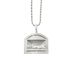 Men's hip hop full zircon iced out last supper pendant necklace with durable rope chain