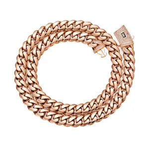 Collier chaîne gourmette cubaine hip-hop homme en acier inoxydable or rose bijou tendance