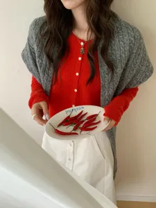 Wollmischung Zopfmuster großes Dreiecktuch für Damen, warme Winter Mode Schal Umhang Cape.