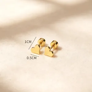 Boucles d'oreilles clous cœur en acier titane minimaliste, bijoux dorés tendance.