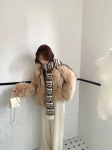 Korean style Fair Isle knitted scarf for women, winter warm stylish color block winter neck warmer.